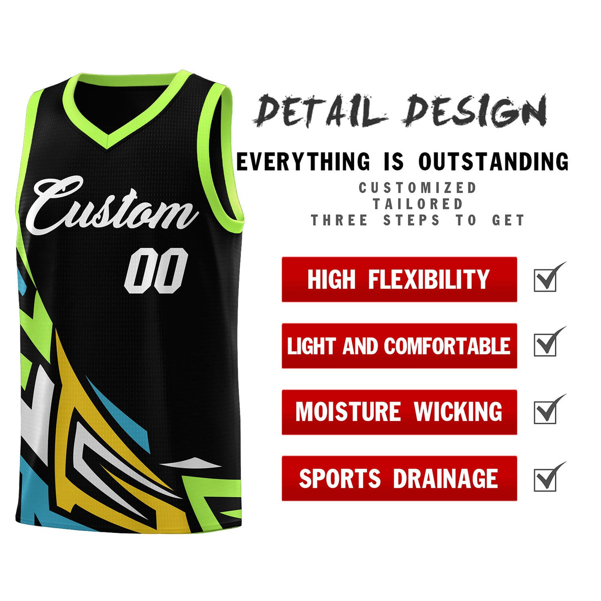 Custom Black Gradient Graffiti Pattern Sports Uniform Basketball Jersey