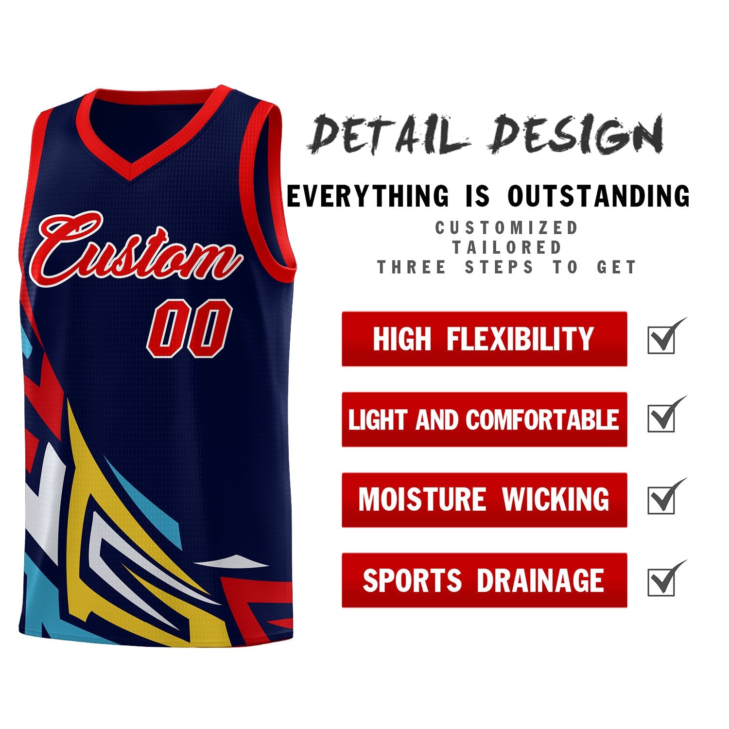 Custom Navy Gradient Graffiti Pattern Sports Uniform Basketball Jersey