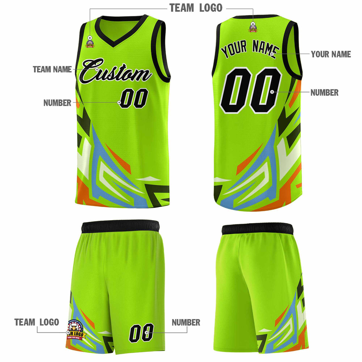 Custom Neon Green Gradient Graffiti Pattern Sports Uniform Basketball Jersey