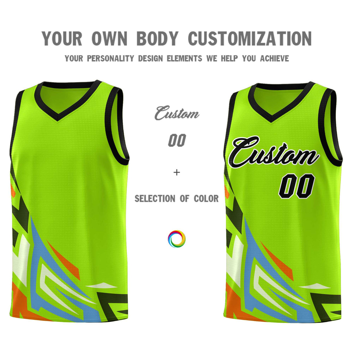 Custom Neon Green Gradient Graffiti Pattern Sports Uniform Basketball Jersey