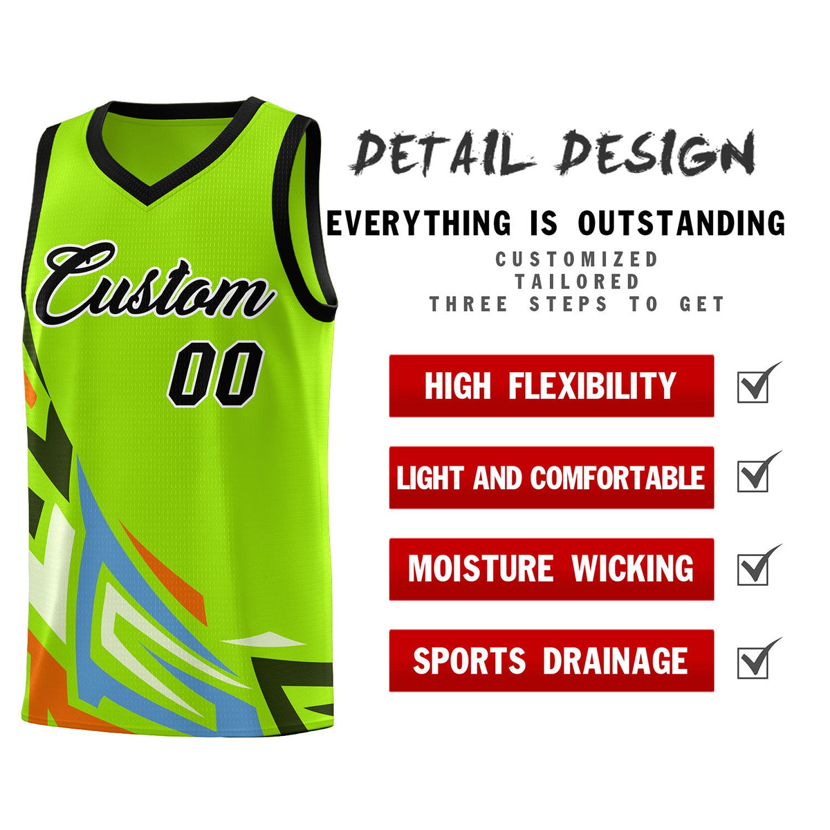 Custom Neon Green Gradient Graffiti Pattern Sports Uniform Basketball Jersey
