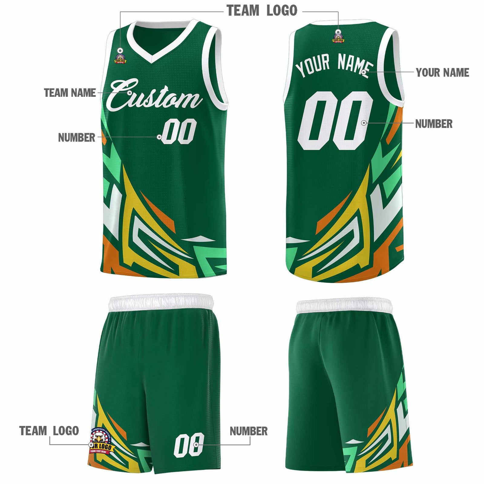 Custom Kelly Green Gradient Graffiti Pattern Sports Uniform Basketball Jersey
