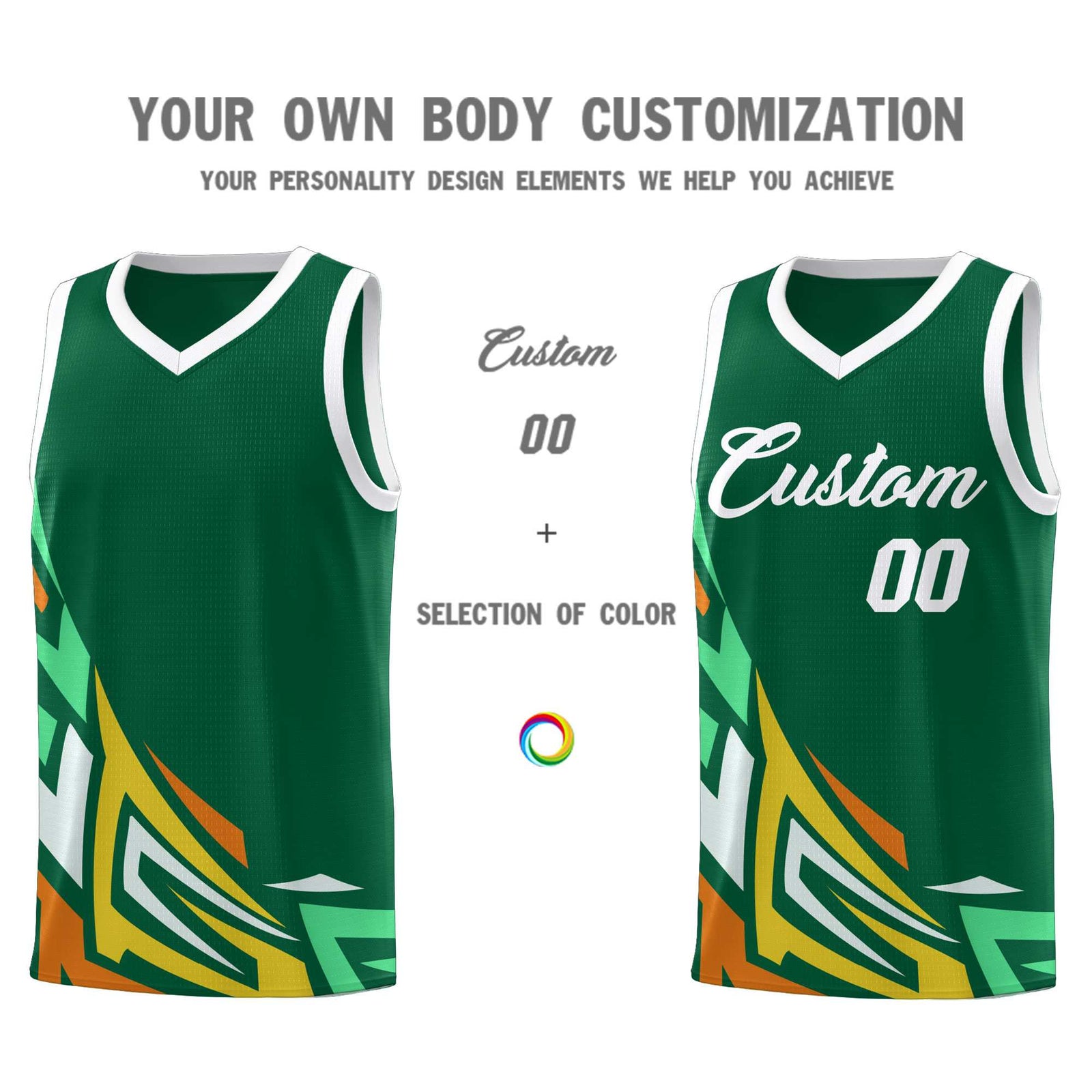 Custom Kelly Green Gradient Graffiti Pattern Sports Uniform Basketball Jersey