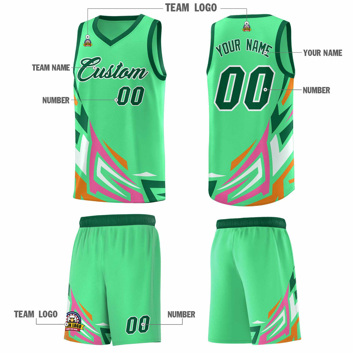 Custom Green Gradient Graffiti Pattern Sports Uniform Basketball Jersey
