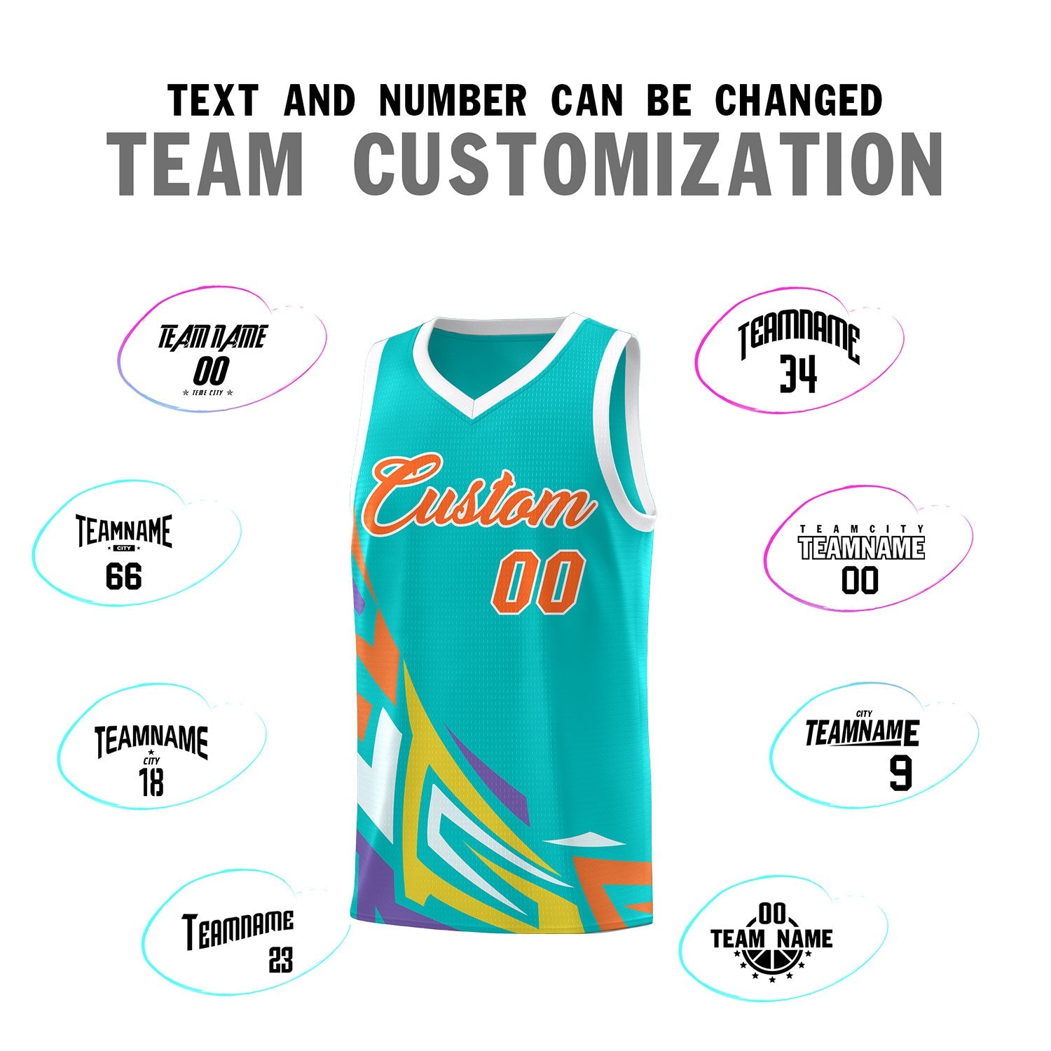 Custom Aqua Gradient Graffiti Pattern Sports Uniform Basketball Jersey