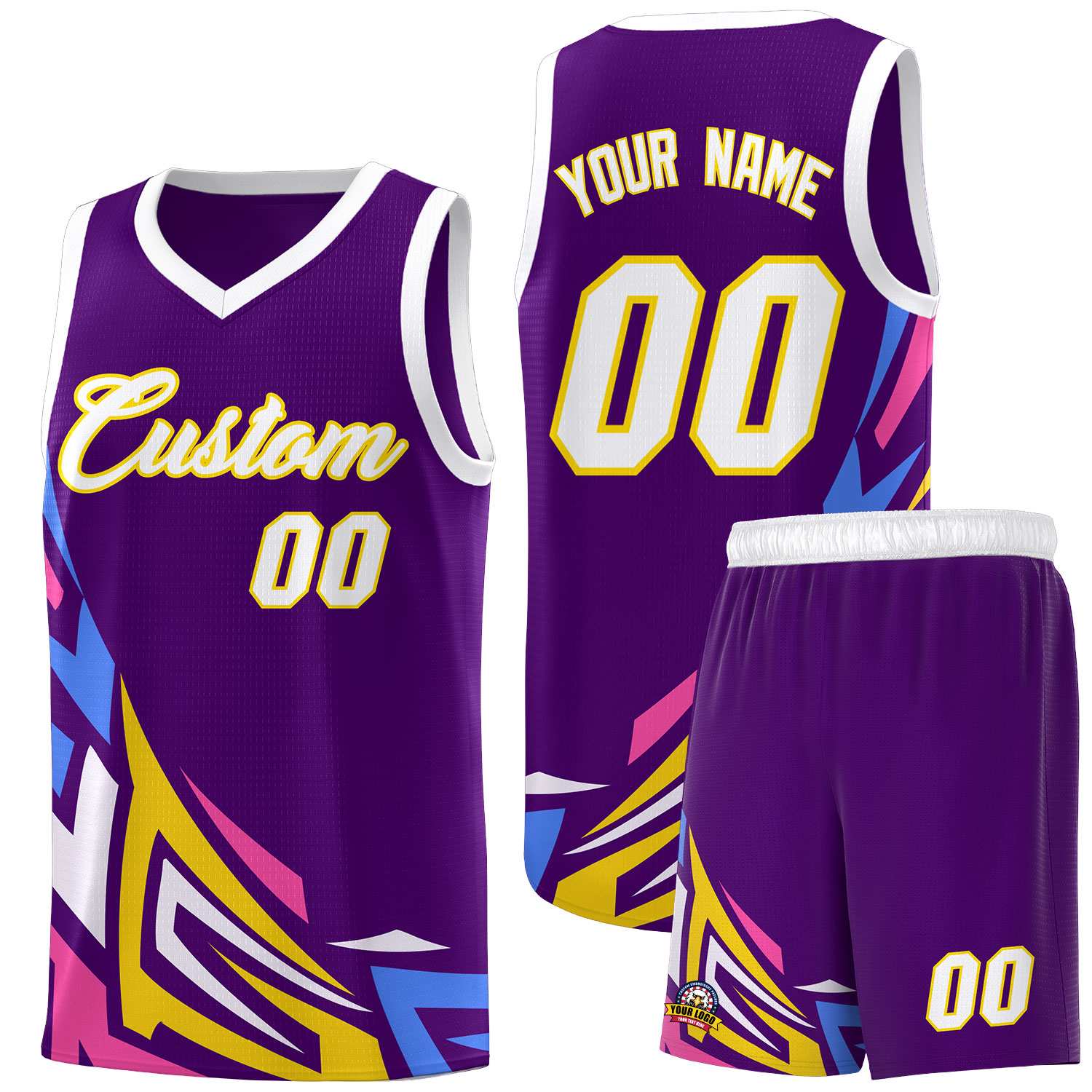 Custom Purple Gradient Graffiti Pattern Sports Uniform Basketball Jersey