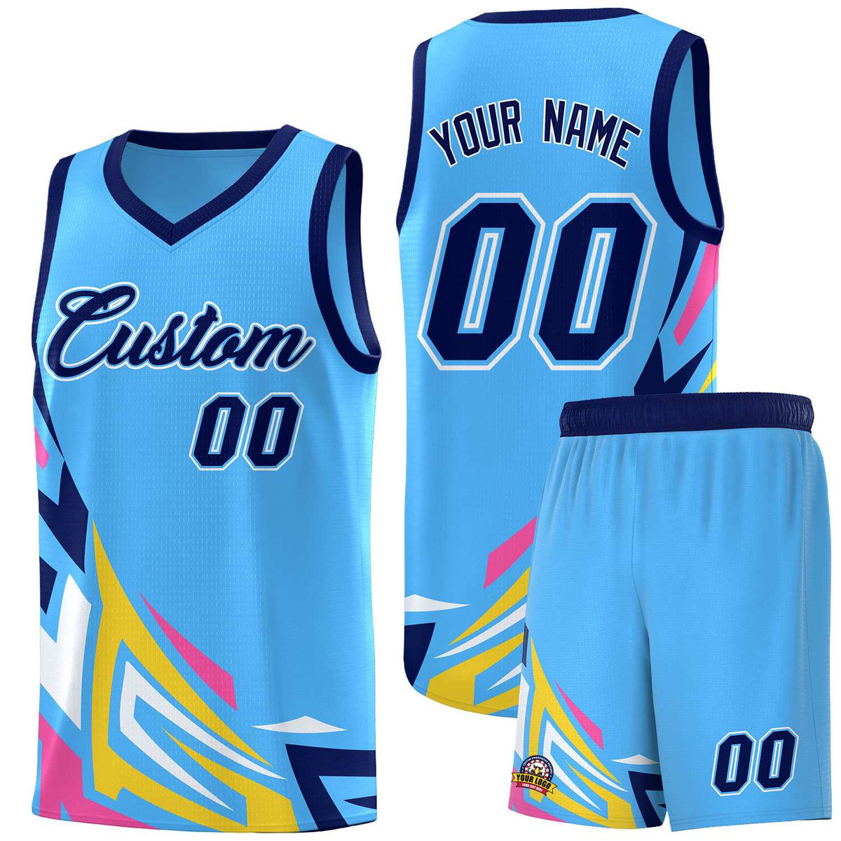 Custom Powder Blue Gradient Graffiti Pattern Sports Uniform Basketball Jersey