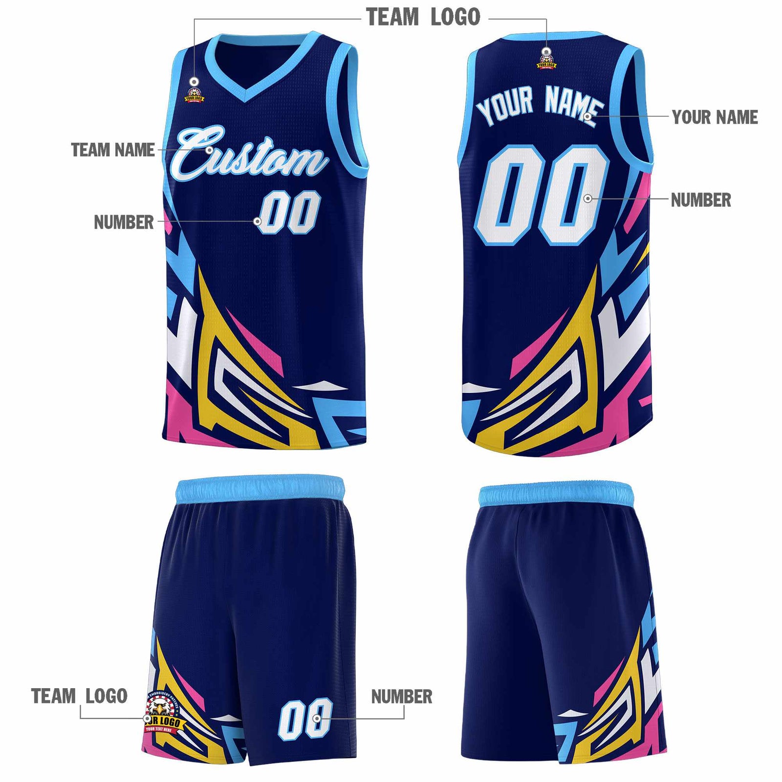 Custom Navy Gradient Graffiti Pattern Sports Uniform Basketball Jersey