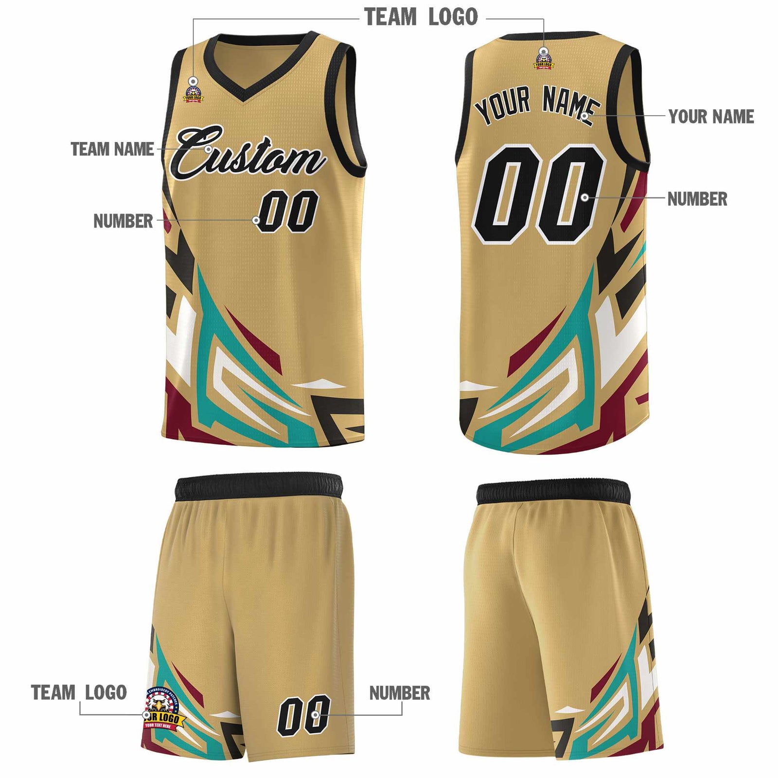 Custom Old Gold Gradient Graffiti Pattern Sports Uniform Basketball Jersey