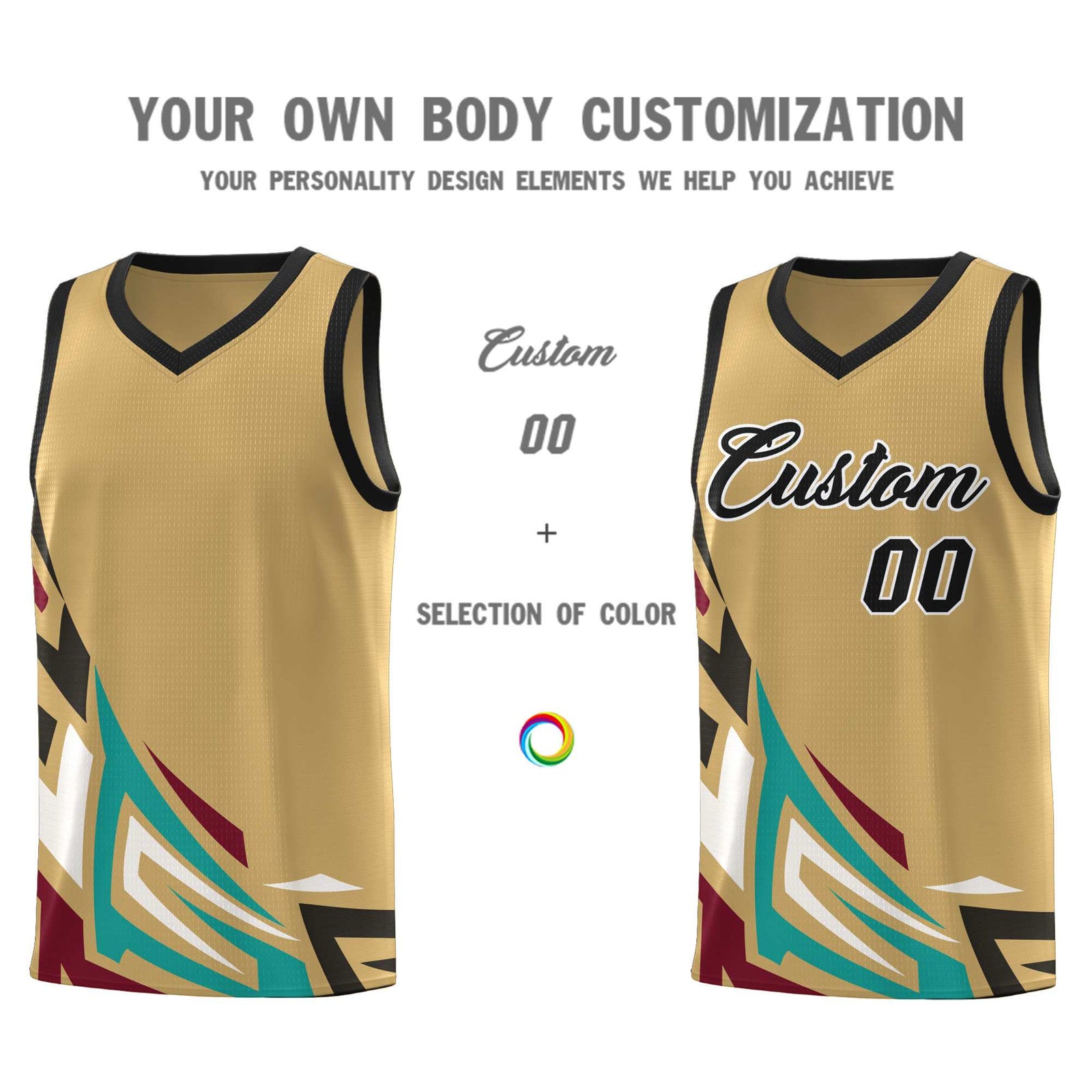 Custom Old Gold Gradient Graffiti Pattern Sports Uniform Basketball Jersey