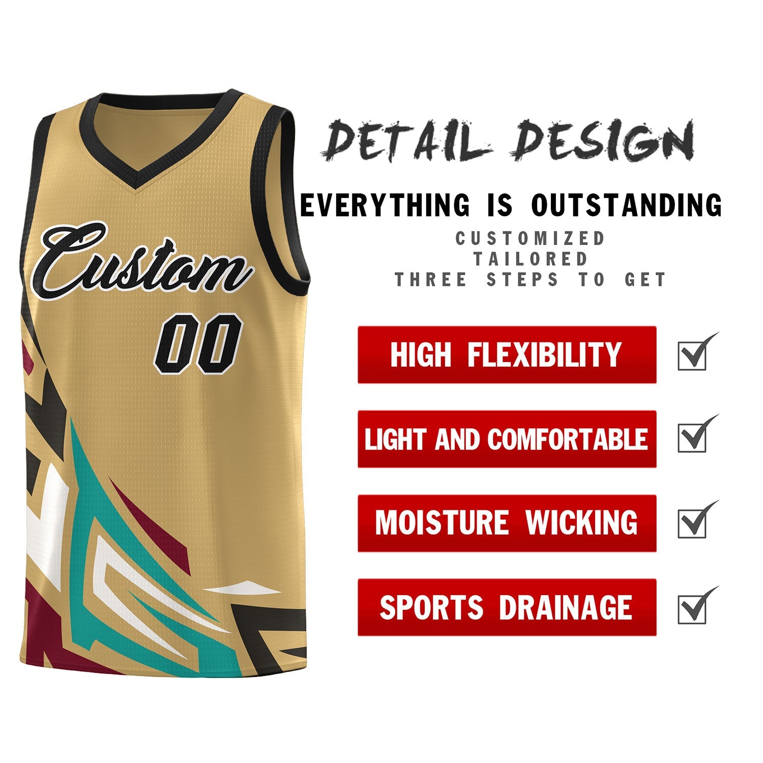 Custom Old Gold Gradient Graffiti Pattern Sports Uniform Basketball Jersey