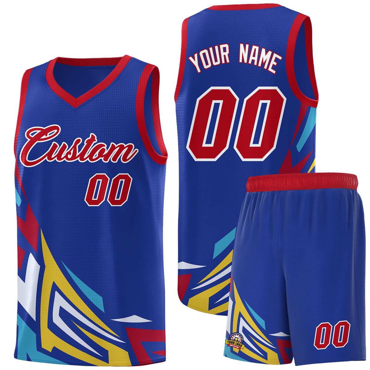 Custom Royal Gradient Graffiti Pattern Sports Uniform Basketball Jersey