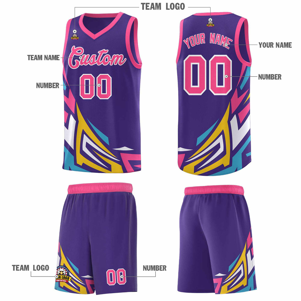 Custom Purple Gradient Graffiti Pattern Sports Uniform Basketball Jersey