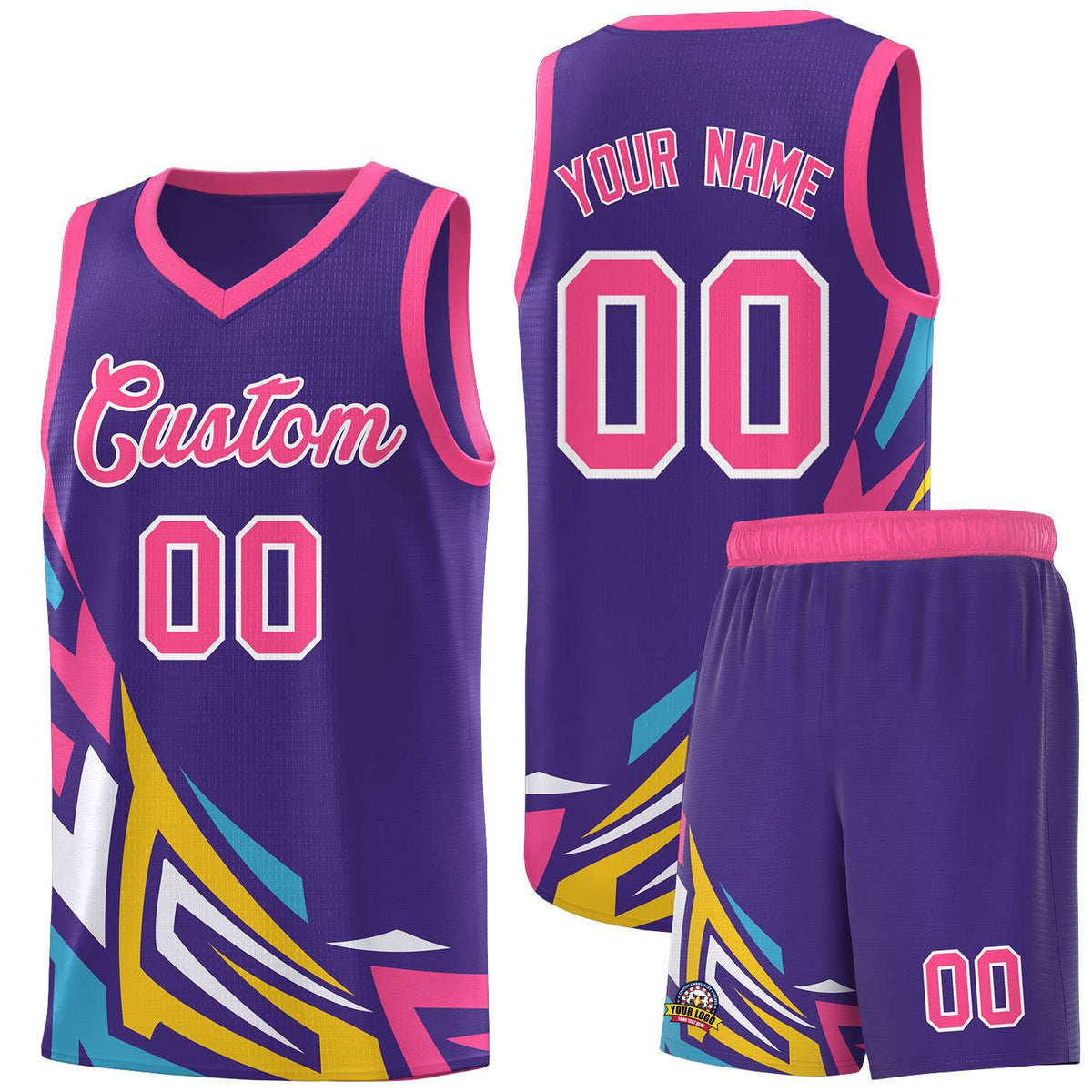 Custom Purple Gradient Graffiti Pattern Sports Uniform Basketball Jersey