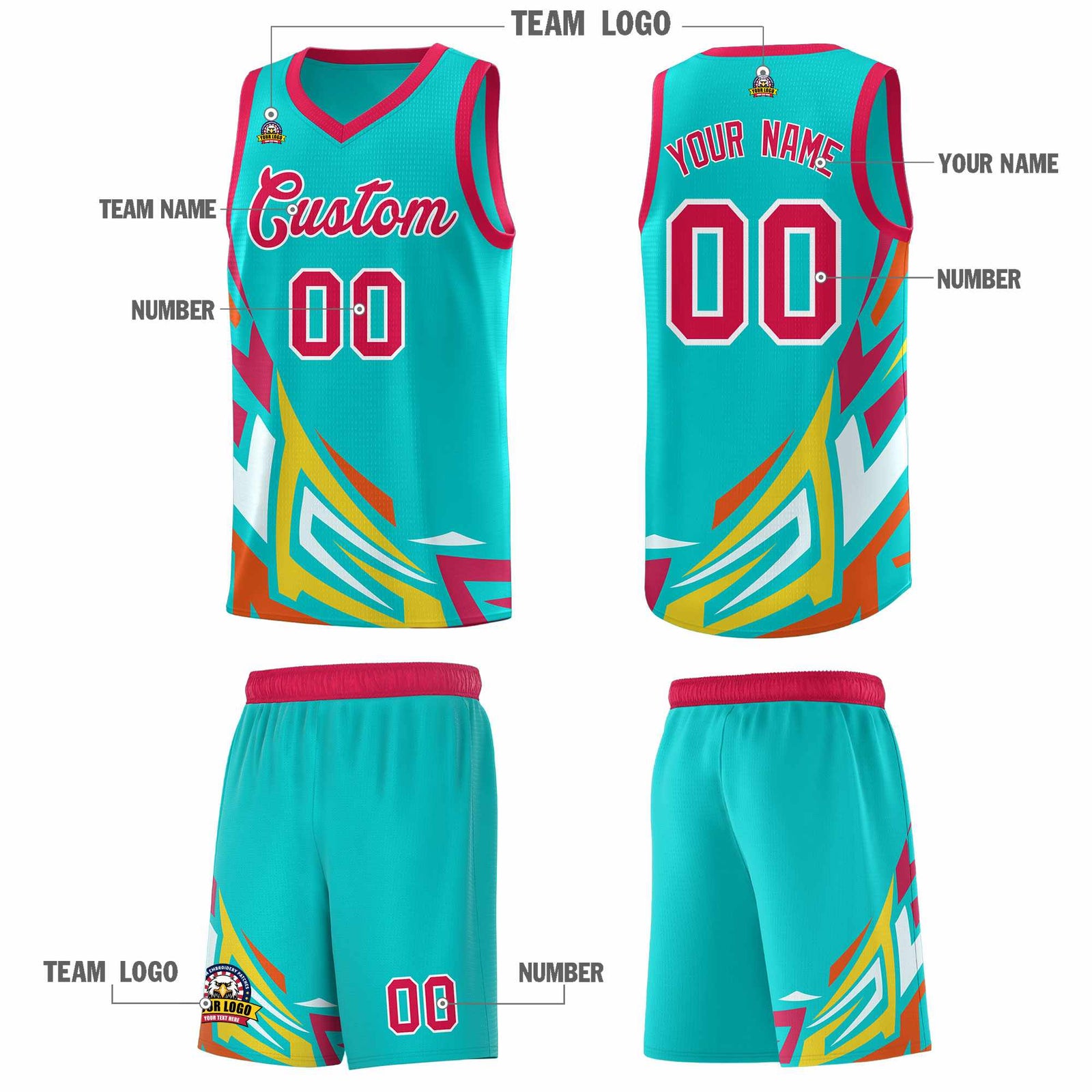 Custom Aqua Gradient Graffiti Pattern Sports Uniform Basketball Jersey