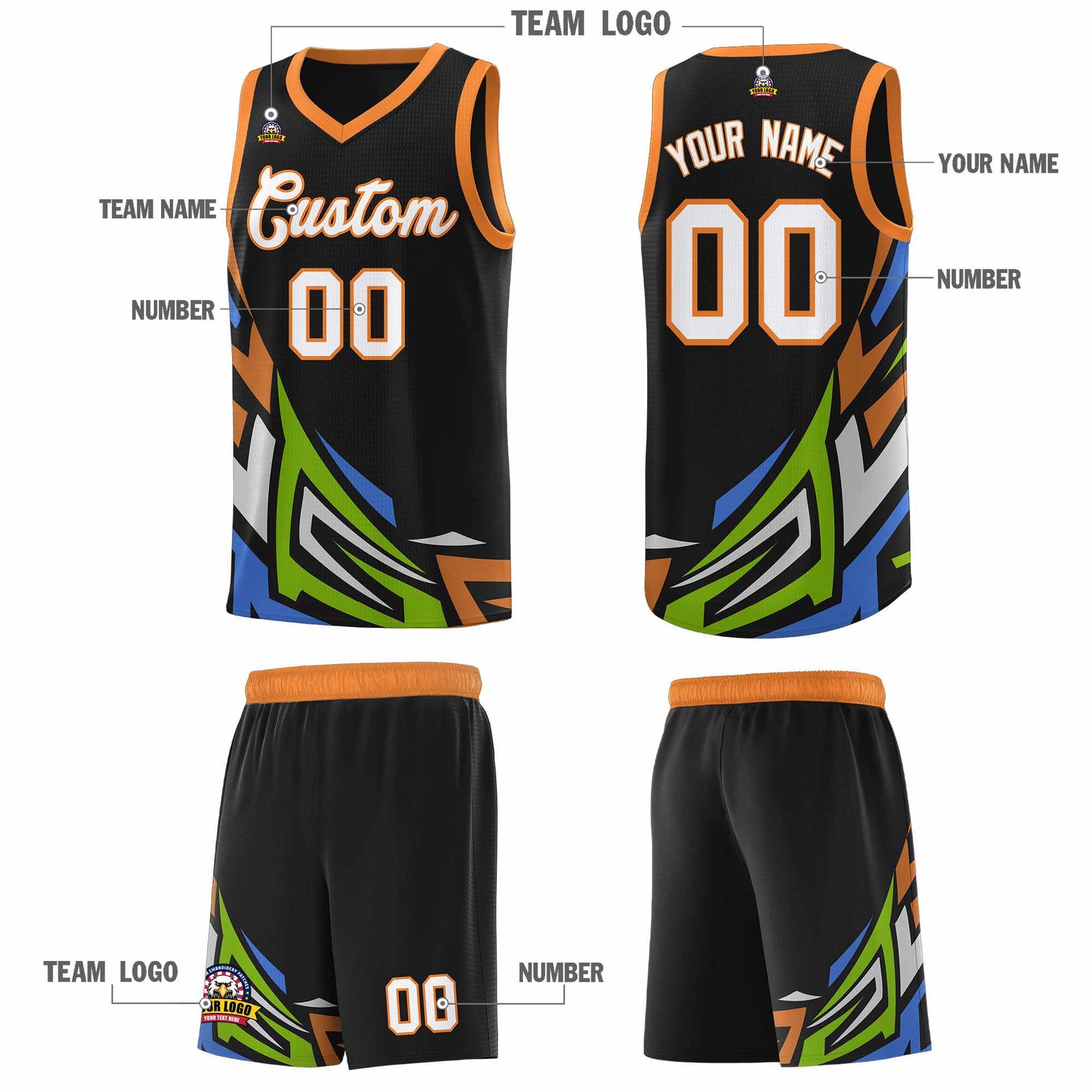 Custom Black Gradient Graffiti Pattern Sports Uniform Basketball Jersey