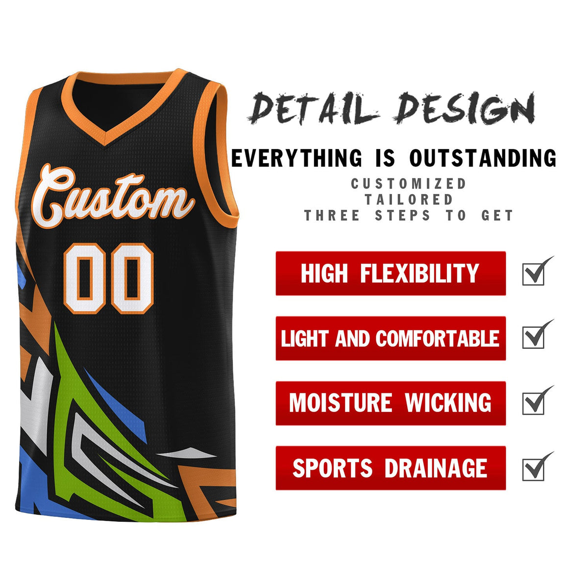 Custom Black Gradient Graffiti Pattern Sports Uniform Basketball Jersey