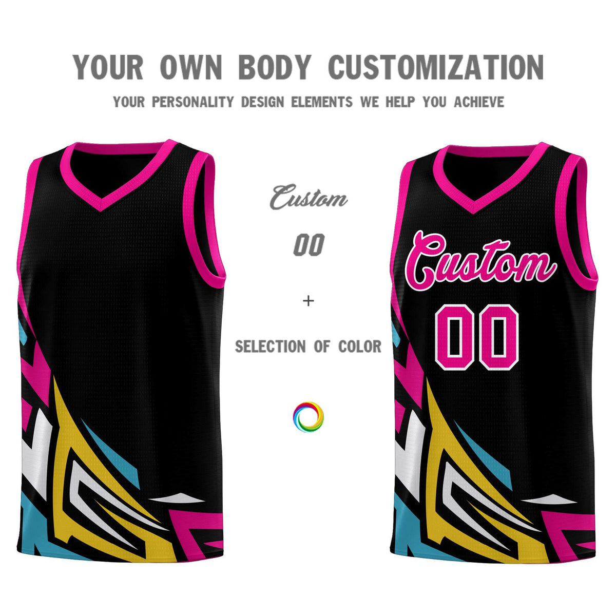 Custom Black Gradient Graffiti Pattern Sports Uniform Basketball Jersey