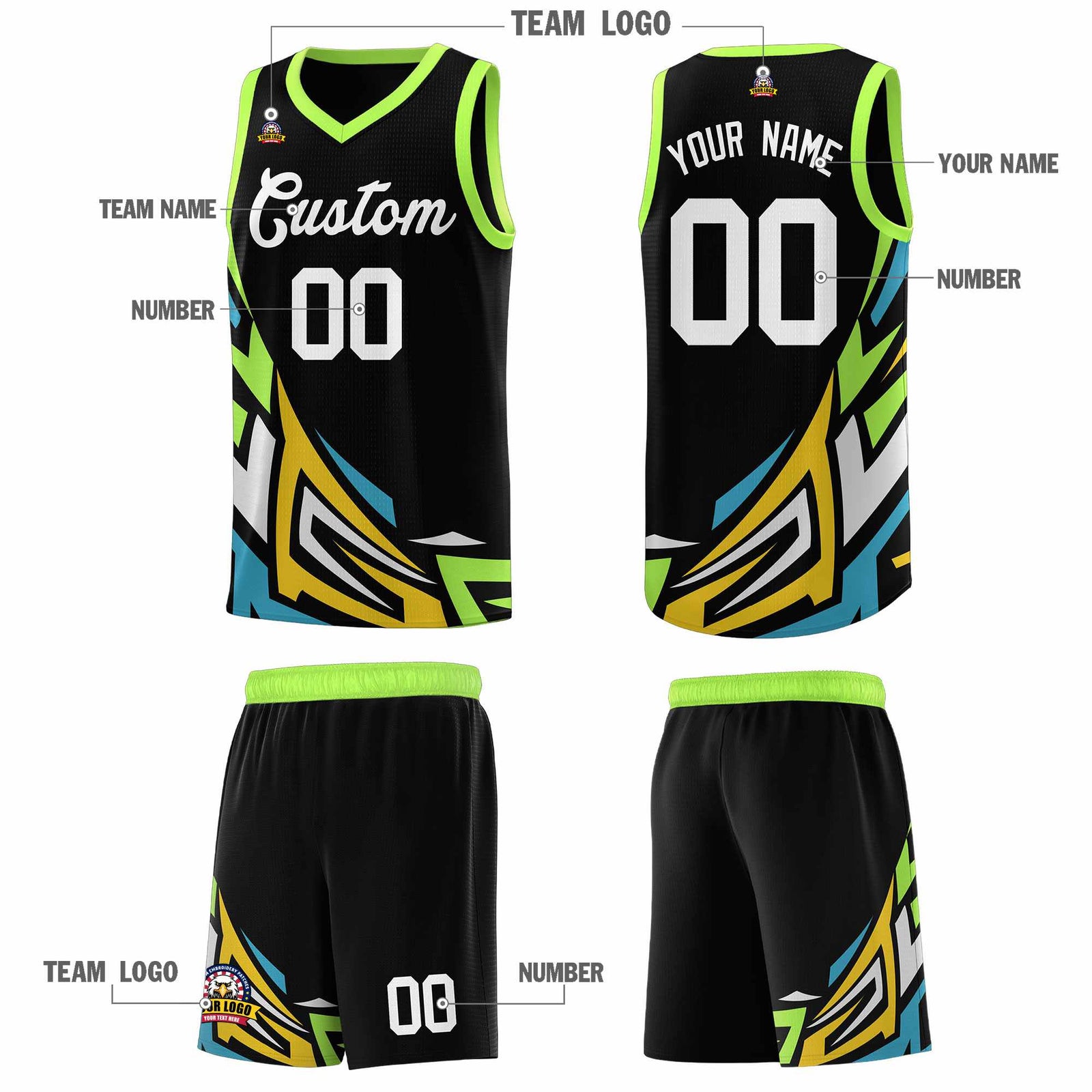 Custom Black Gradient Graffiti Pattern Sports Uniform Basketball Jersey