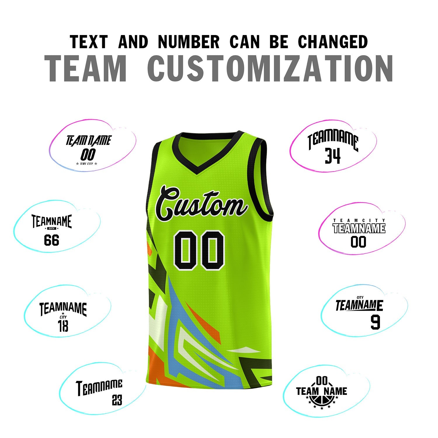 Custom Neon Green Gradient Graffiti Pattern Sports Uniform Basketball Jersey