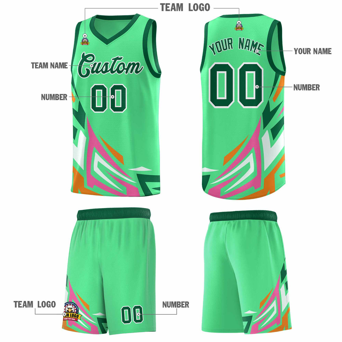 Custom Green Gradient Graffiti Pattern Sports Uniform Basketball Jersey
