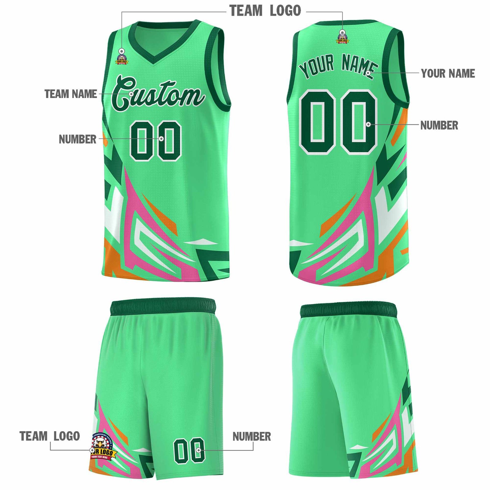 Custom Green Gradient Graffiti Pattern Sports Uniform Basketball Jersey