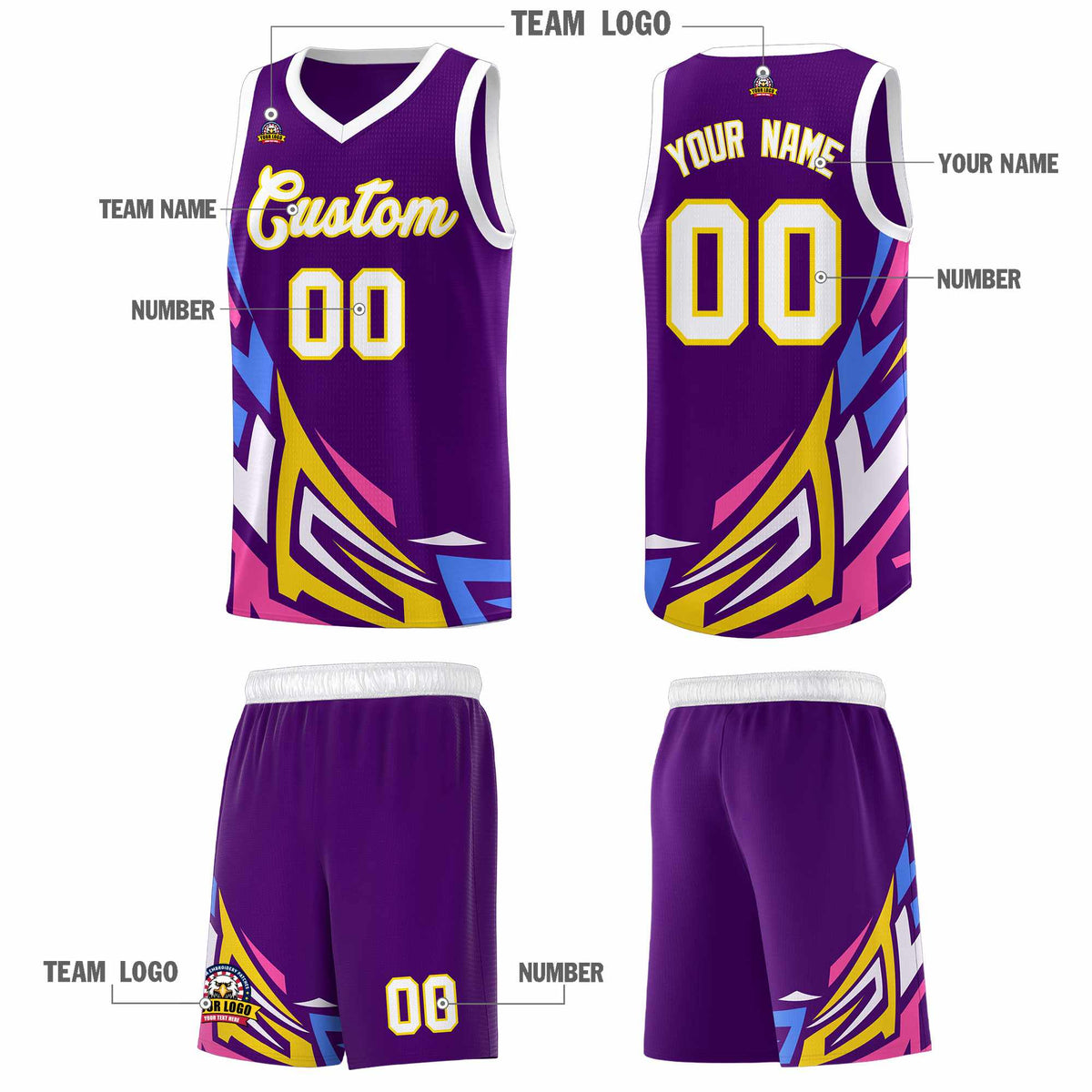 Custom Purple Gradient Graffiti Pattern Sports Uniform Basketball Jersey
