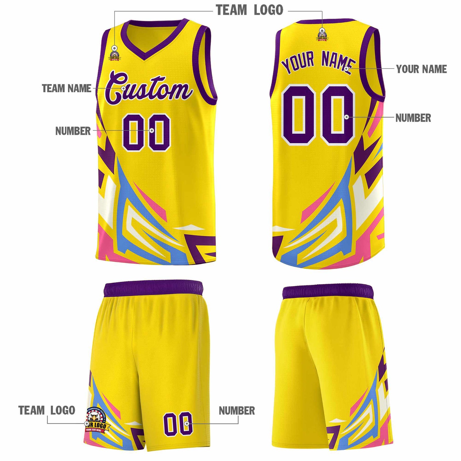 Custom Gold Gradient Graffiti Pattern Sports Uniform Basketball Jersey