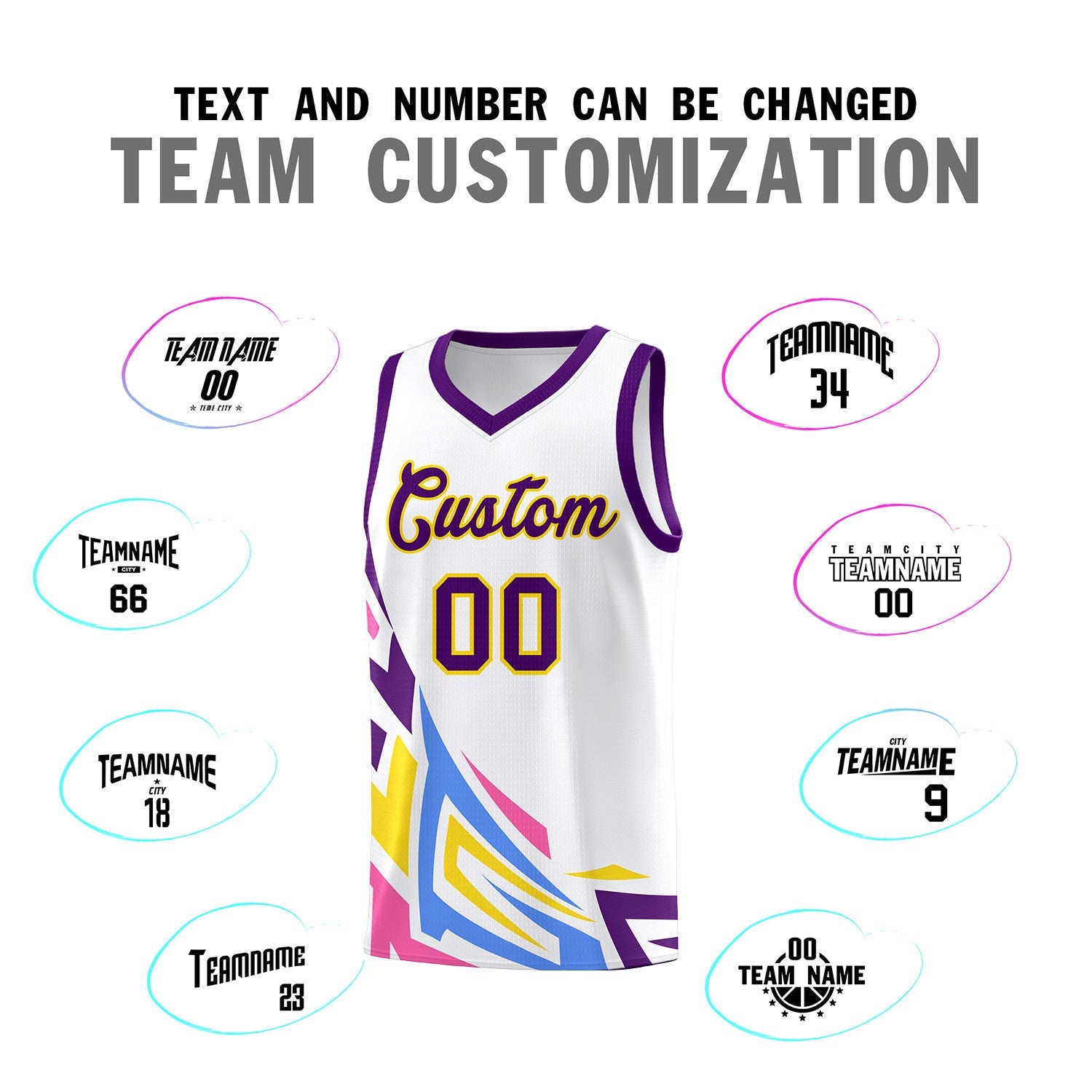 Custom White Gradient Graffiti Pattern Sports Uniform Basketball Jersey