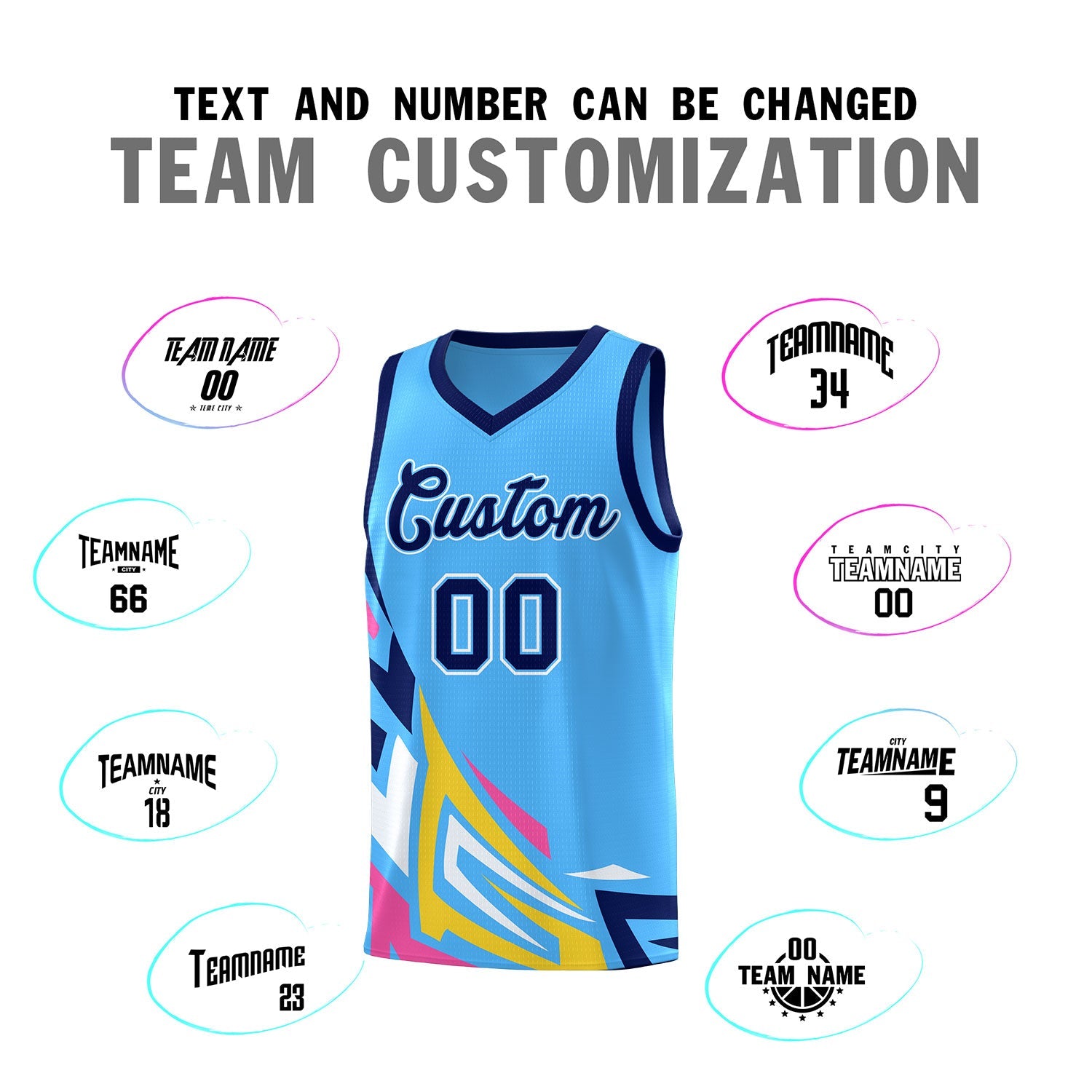 Custom Powder Blue Gradient Graffiti Pattern Sports Uniform Basketball Jersey