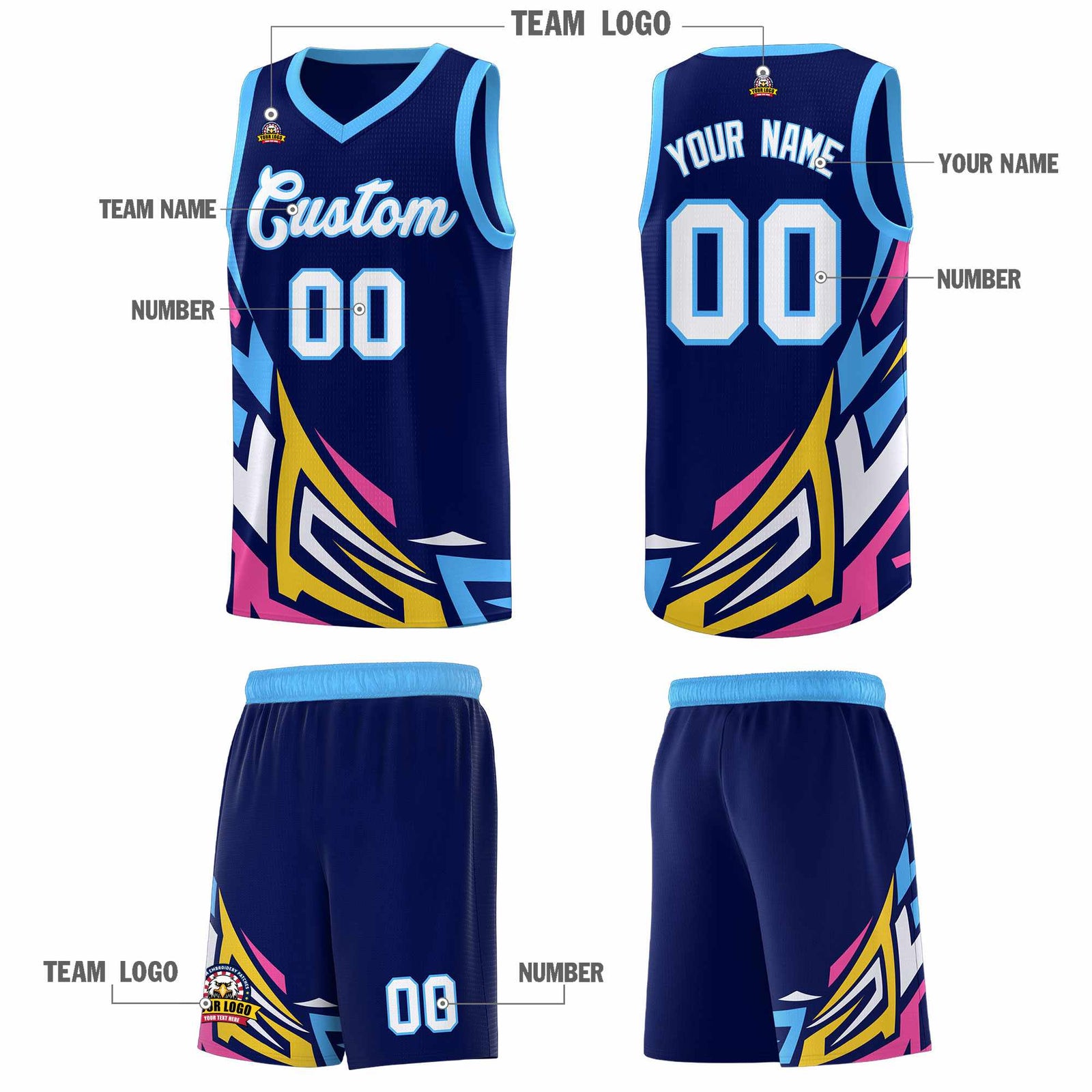 Custom Navy Gradient Graffiti Pattern Sports Uniform Basketball Jersey