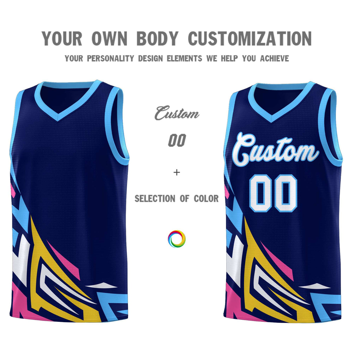 Custom Navy Gradient Graffiti Pattern Sports Uniform Basketball Jersey