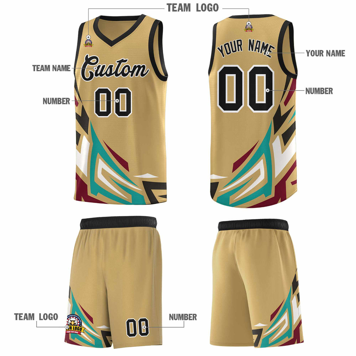 Custom Old Gold Gradient Graffiti Pattern Sports Uniform Basketball Jersey