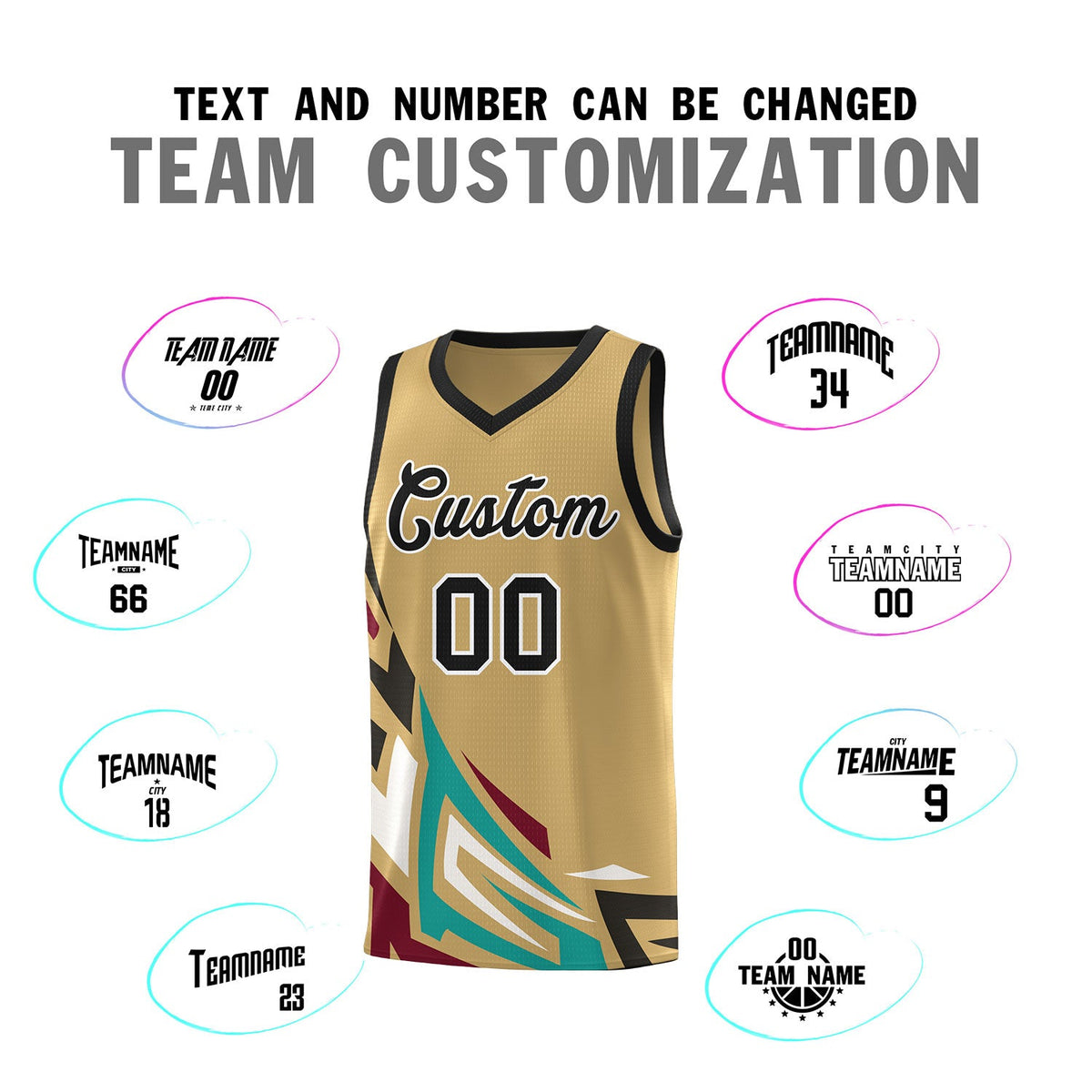 Custom Old Gold Gradient Graffiti Pattern Sports Uniform Basketball Jersey