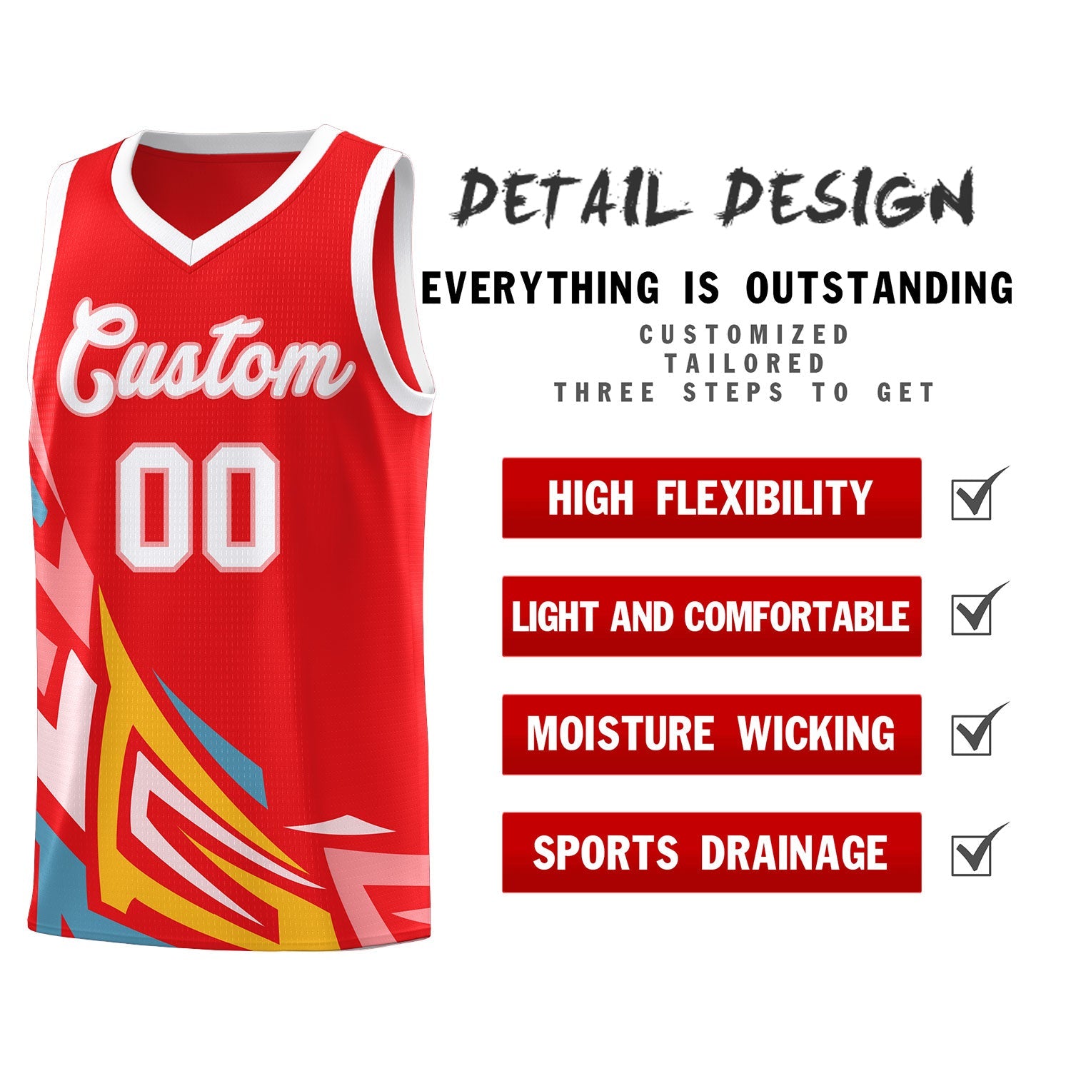 Custom Red Gradient Graffiti Pattern Sports Uniform Basketball Jersey