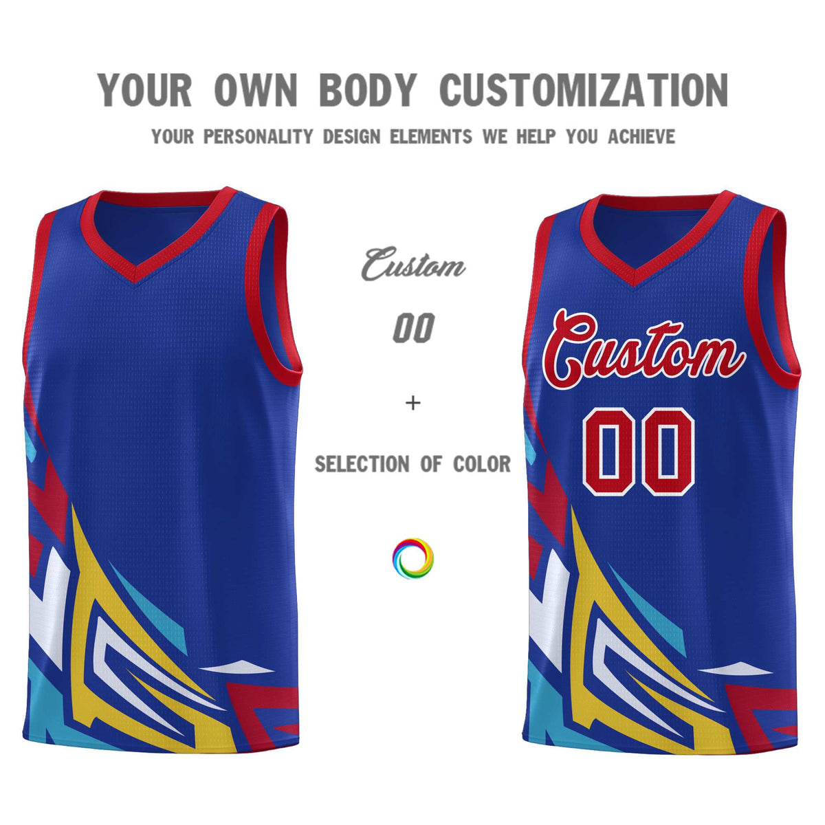 Custom Royal Gradient Graffiti Pattern Sports Uniform Basketball Jersey