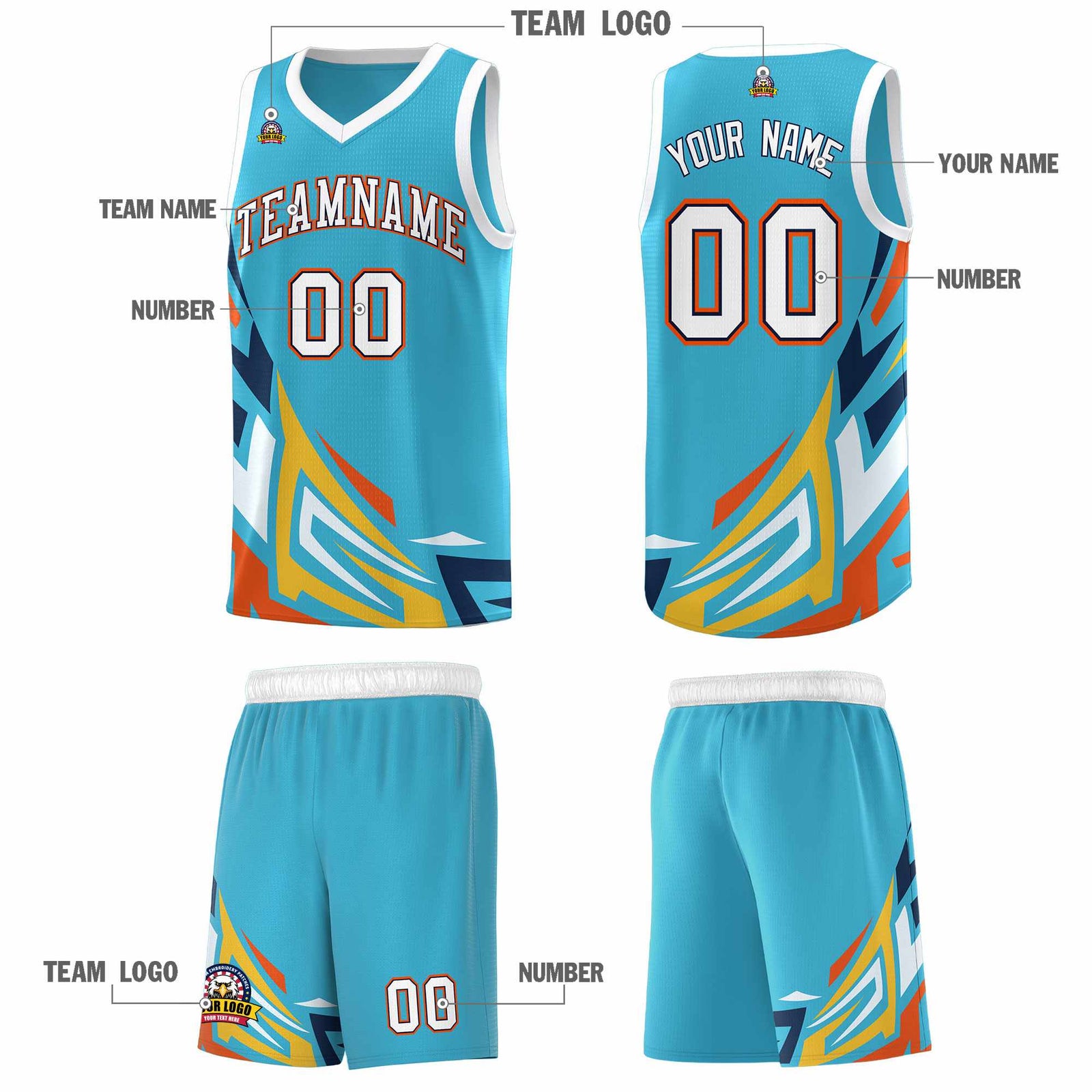 Custom Sky Blue Gradient Graffiti Pattern Sports Uniform Basketball Jersey