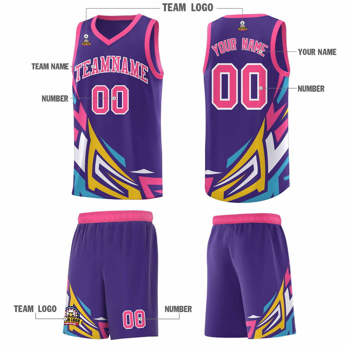 Custom Purple Gradient Graffiti Pattern Sports Uniform Basketball Jersey