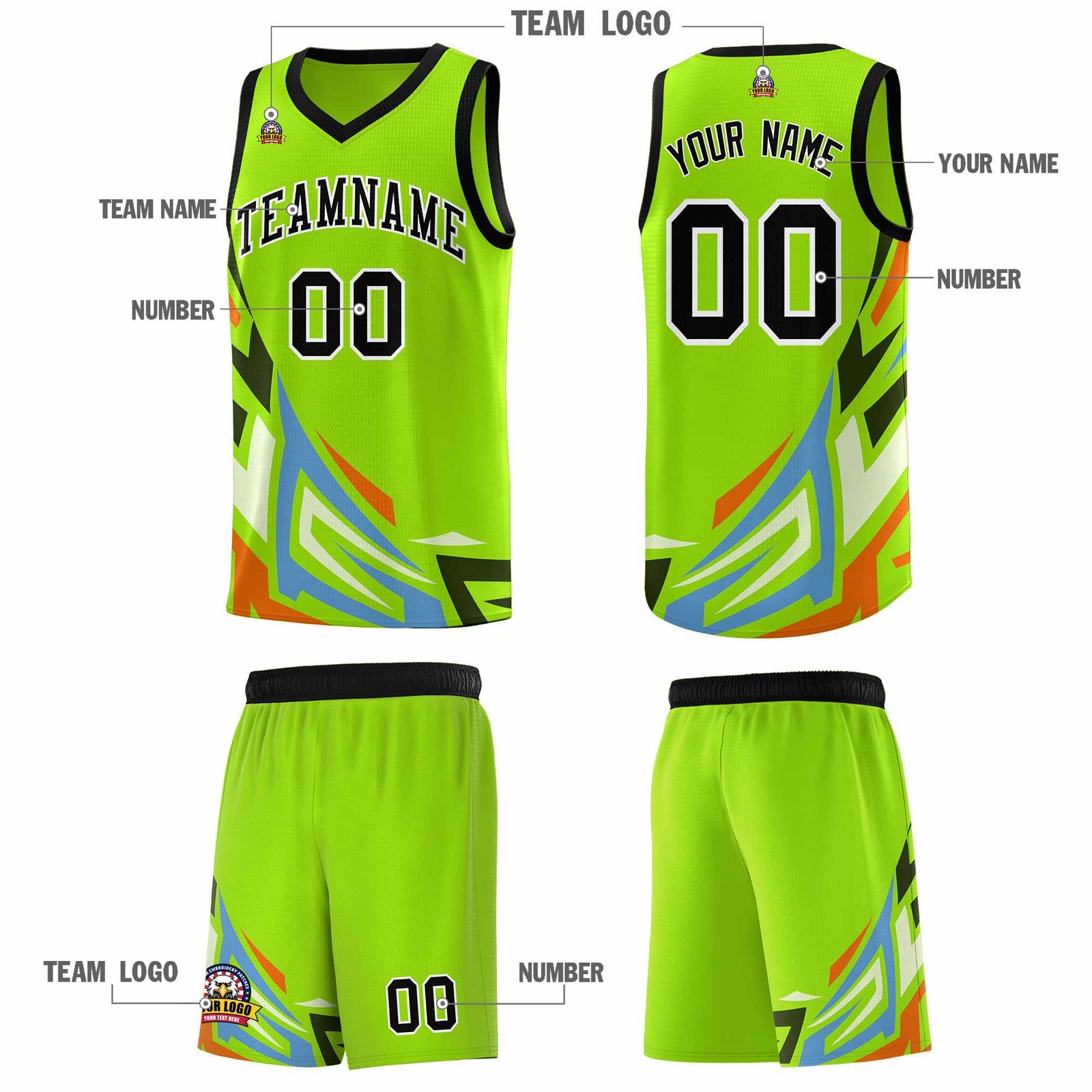 Custom Neon Green Gradient Graffiti Pattern Sports Uniform Basketball Jersey