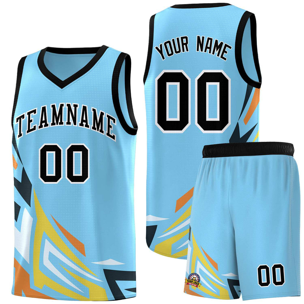 Custom Light Blue Gradient Graffiti Pattern Sports Uniform Basketball Jersey