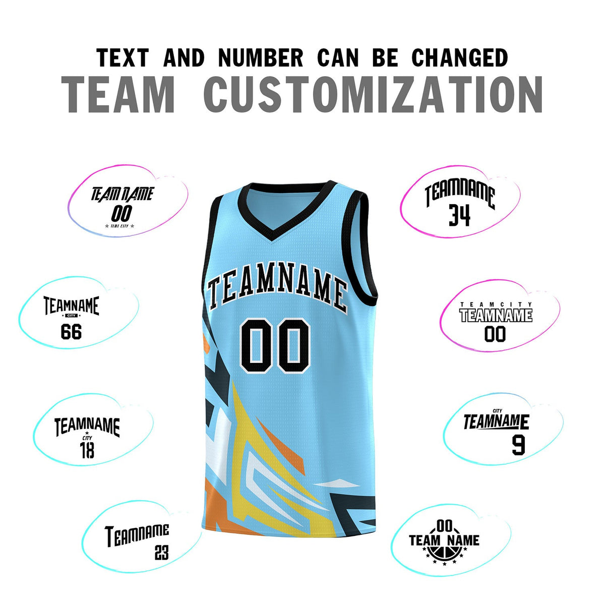 Custom Light Blue Gradient Graffiti Pattern Sports Uniform Basketball Jersey