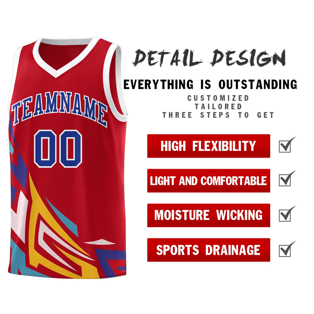 Custom Red Gradient Graffiti Pattern Sports Uniform Basketball Jersey