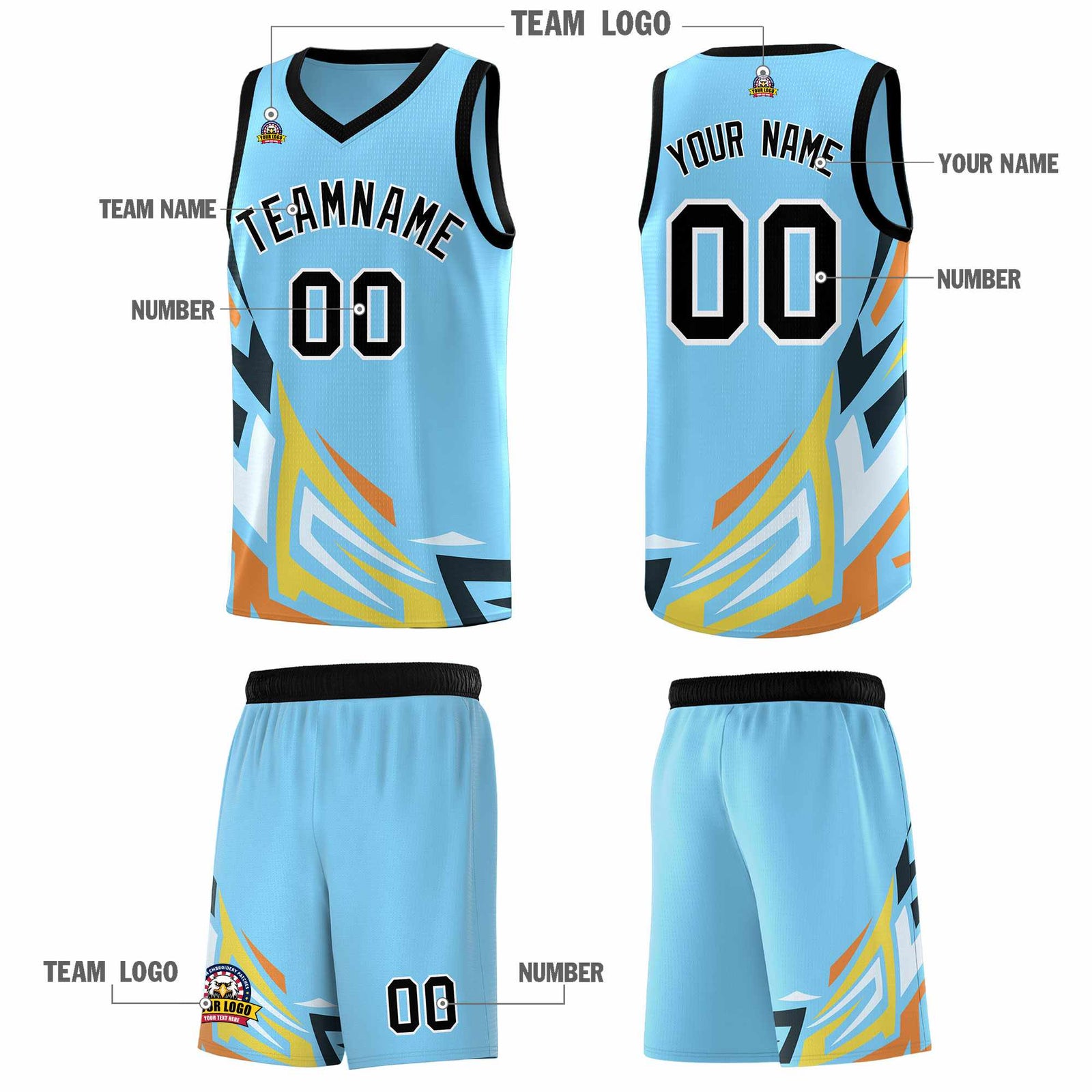 Custom Light Blue Gradient Graffiti Pattern Sports Uniform Basketball Jersey