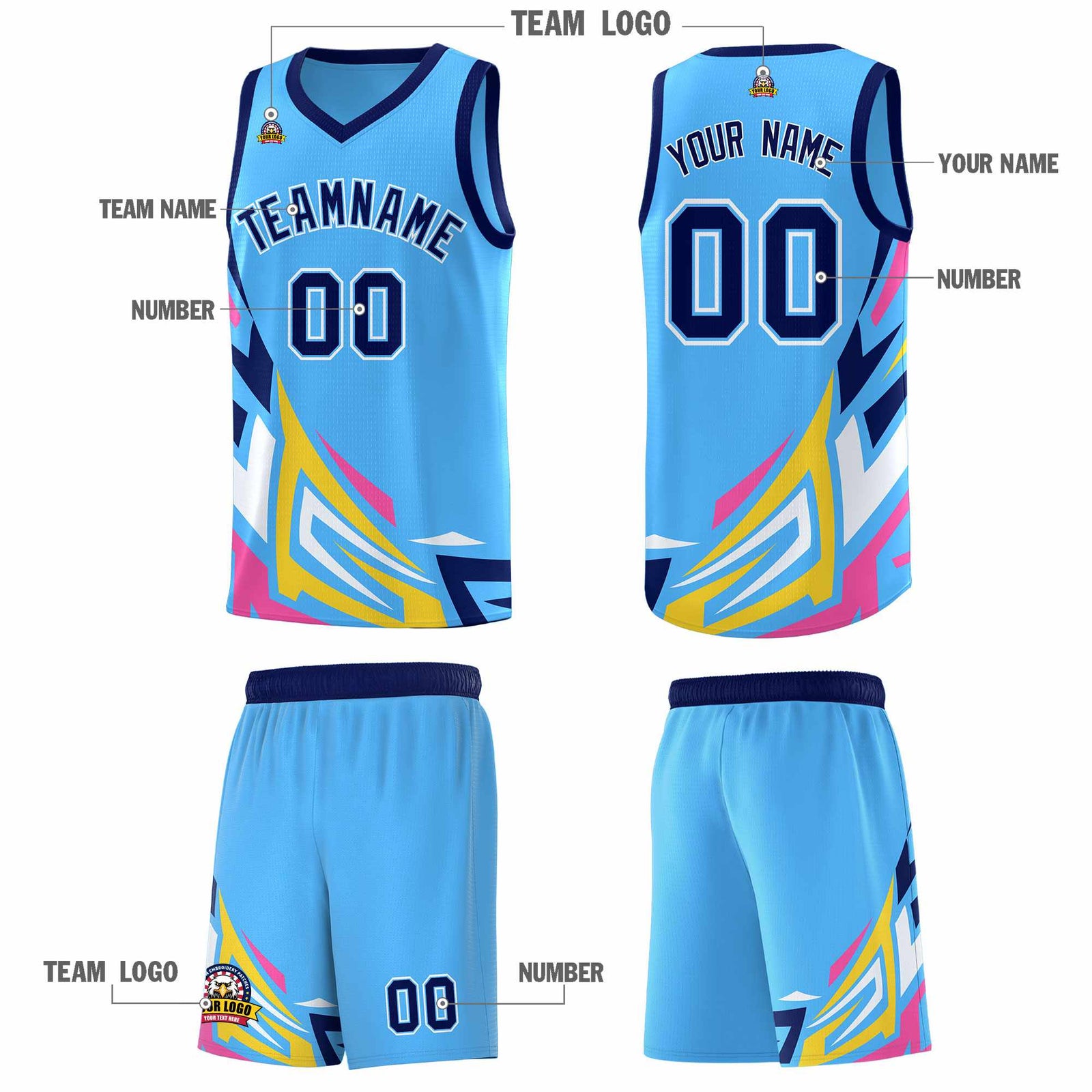 Custom Powder Blue Gradient Graffiti Pattern Sports Uniform Basketball Jersey