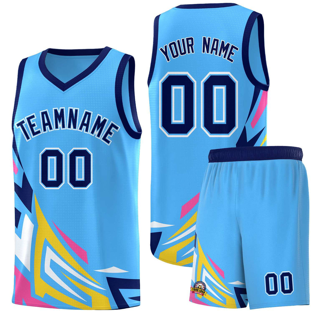 Custom Powder Blue Gradient Graffiti Pattern Sports Uniform Basketball Jersey
