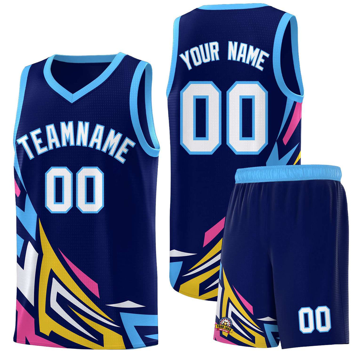 Custom Navy Gradient Graffiti Pattern Sports Uniform Basketball Jersey