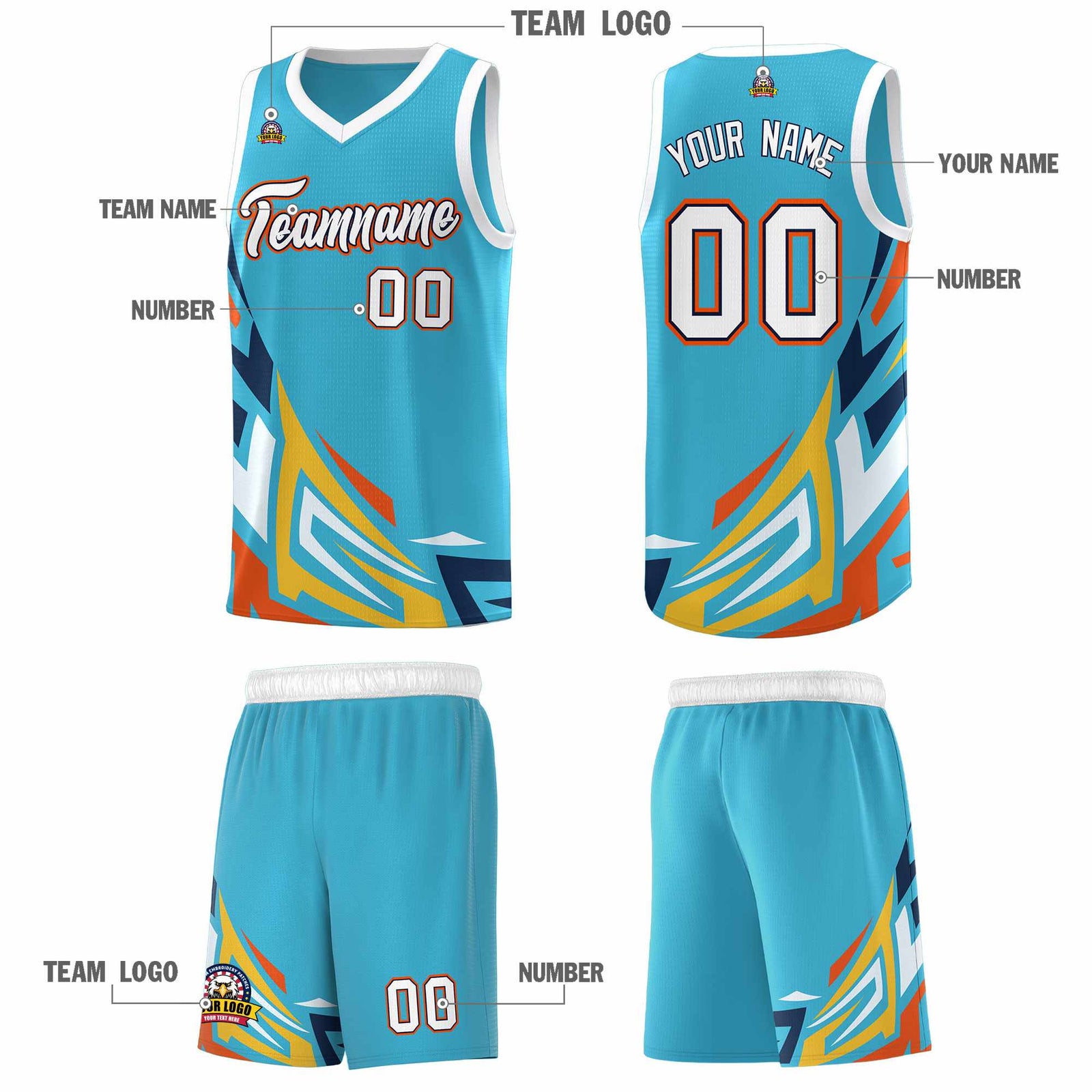 Custom Sky Blue Gradient Graffiti Pattern Sports Uniform Basketball Jersey