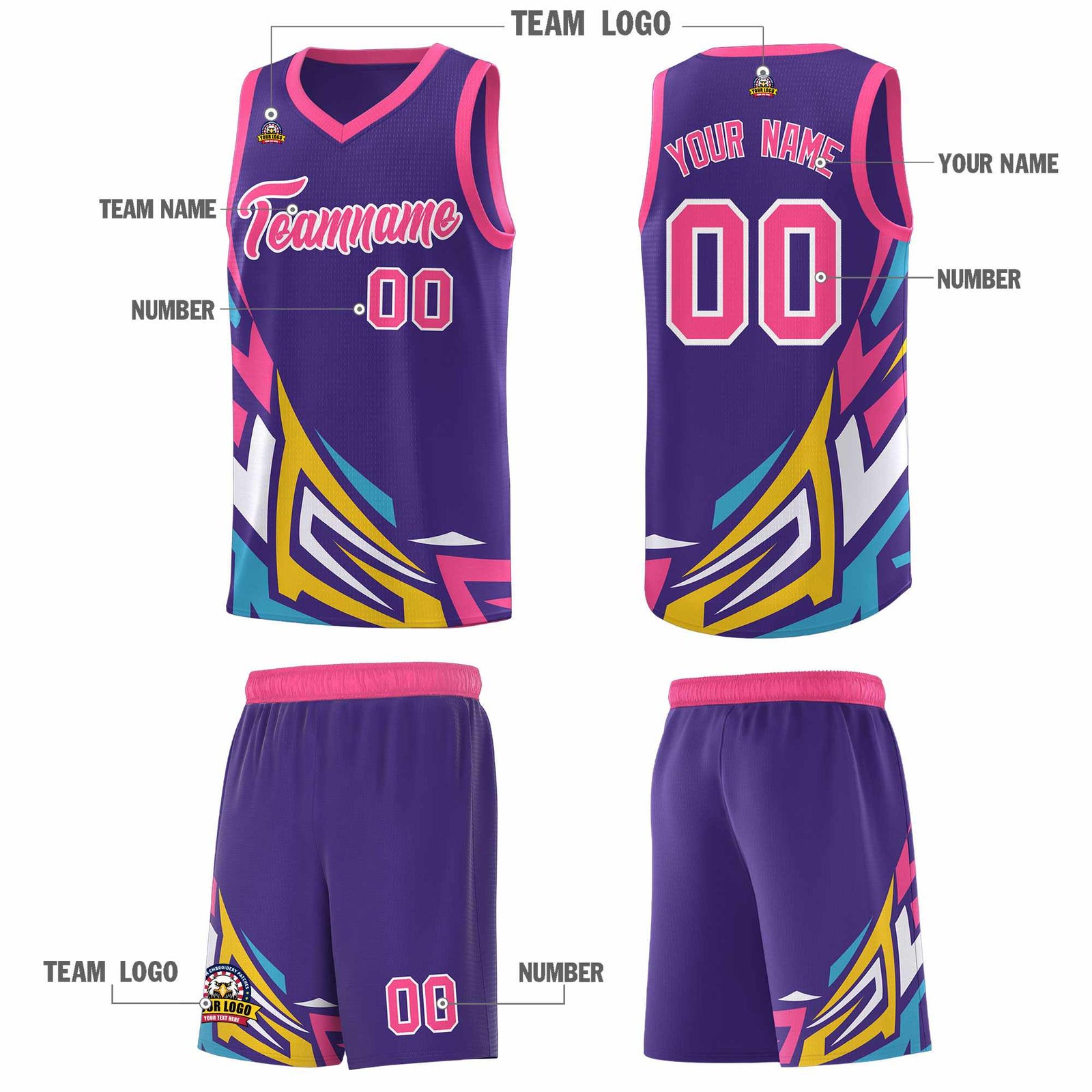 Custom Purple Gradient Graffiti Pattern Sports Uniform Basketball Jersey