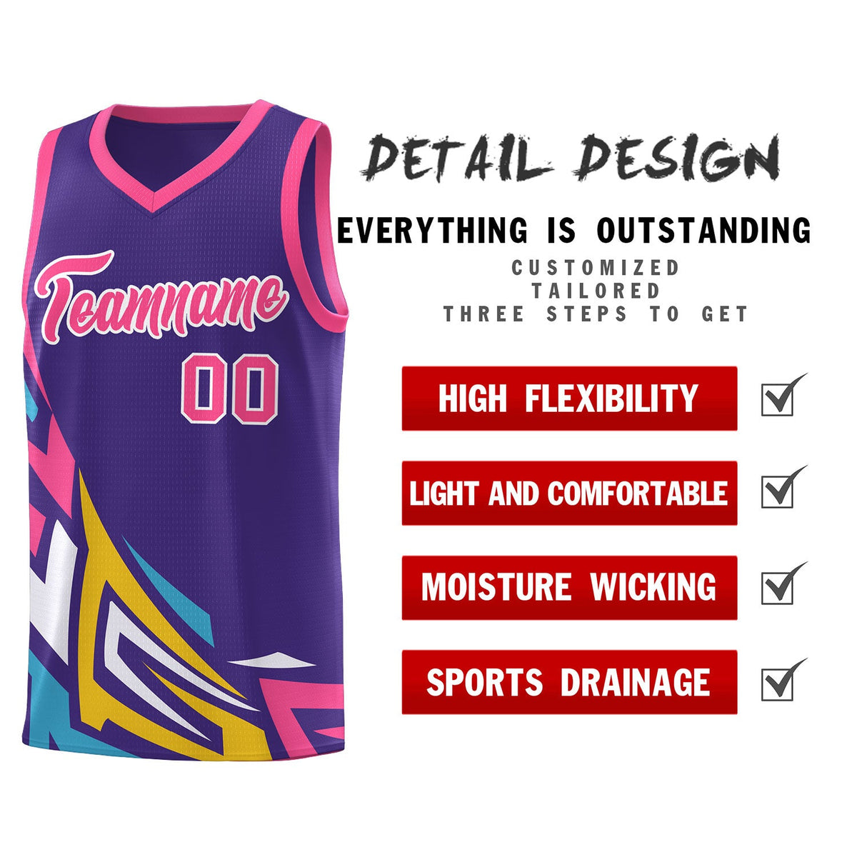 Custom Purple Gradient Graffiti Pattern Sports Uniform Basketball Jersey