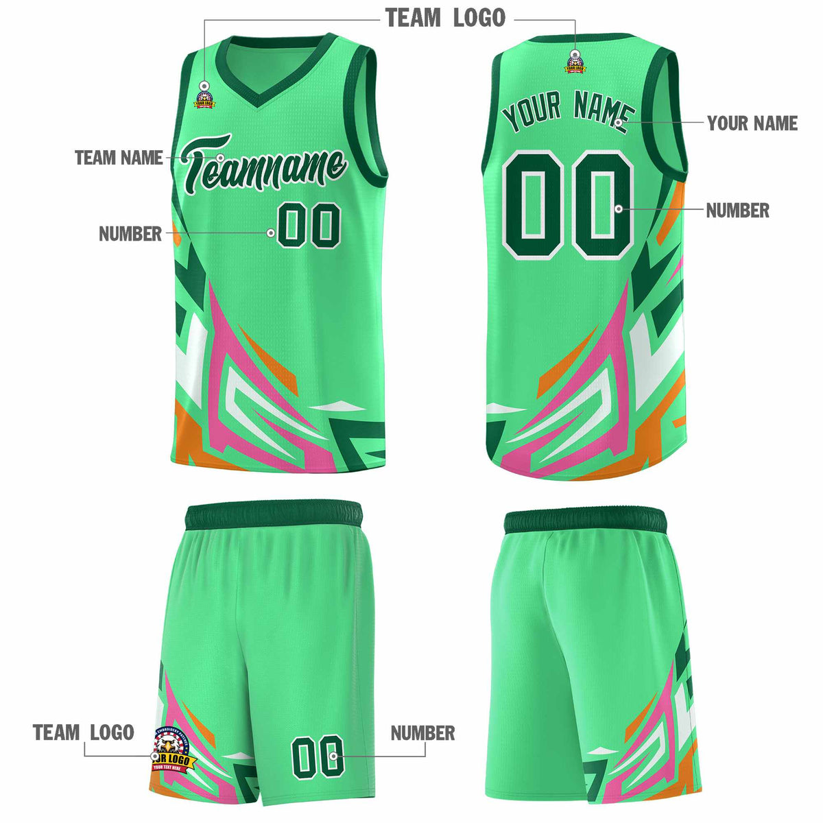 Custom Green Gradient Graffiti Pattern Sports Uniform Basketball Jersey